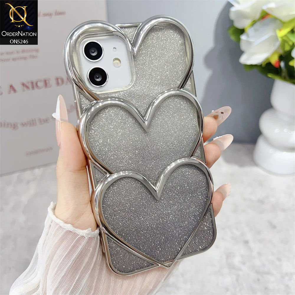 IPhone 11 Cover - Black - New Trendy 3D Heart Gradient Bling Glitter Electroplating Borders Soft Case - (Glitter Does Not Move)