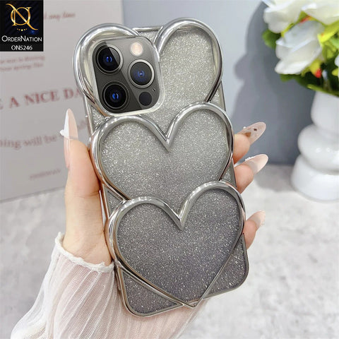 iPhone 15 Pro Max Cover - Black - New Trendy 3D Heart Gradient Bling Glitter Electroplating Borders Soft Case - (Glitter Does Not Move)