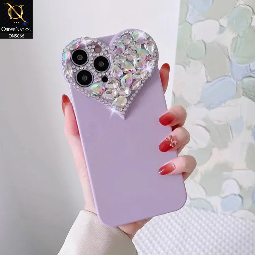 iPhone 15 Pro Cover - Purple - Bling Rhinestones 3D Heart Candy Colour Shiny Soft TPU Case