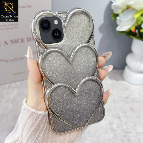iPhone 14 Cover - Black - New Trendy 3D Heart Gradient Bling Glitter Electroplating Borders Soft Case - (Glitter Does Not Move)
