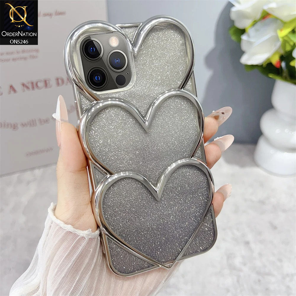 iPhone 12 Pro Cover - Black - New Trendy 3D Heart Gradient Bling Glitter Electroplating Borders Soft Case - (Glitter Does Not Move)