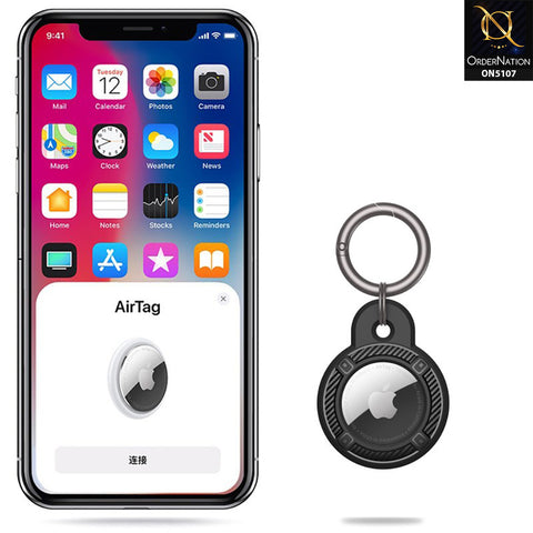 Apple Airtag Cover - Navy Blue - Carbon Fiber Texture Round Keychain Holder Anti Lost Shockproof Protective Case (Apple Tag Not Included)