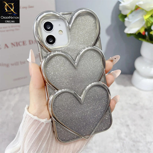 IPhone 12 Cover - Black - New Trendy 3D Heart Gradient Bling Glitter Electroplating Borders Soft Case - (Glitter Does Not Move)