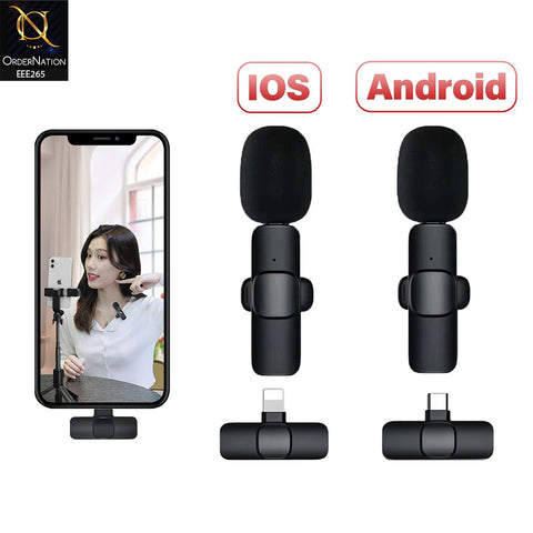 K11 Microphone for Android Type C Automatic Noise Reduction 65ft Clear Radio Clip On Microphone  - Black