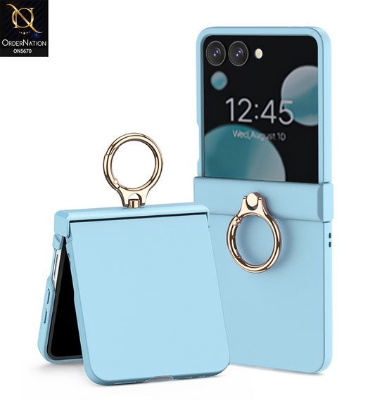 Samsung Galaxy Z Flip 7 Cover - Sky Blue - New Premium  Ultra Thin Pc Hinge Box With Ring And Front Protection Designed By GKK