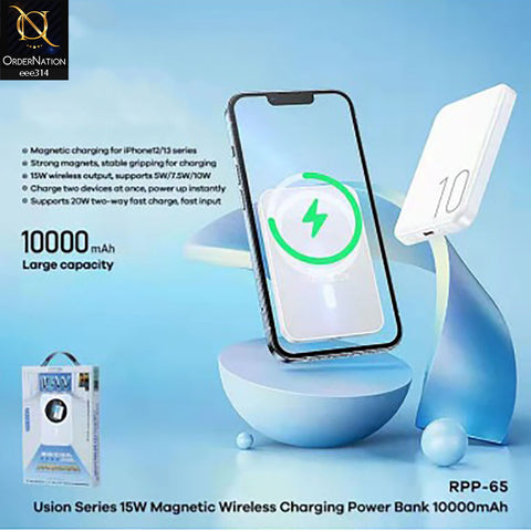 REMAX RPP-65 10000mAh Usion Series PD 20W Magnetic Wireless Fast Charging Power Bank Blue