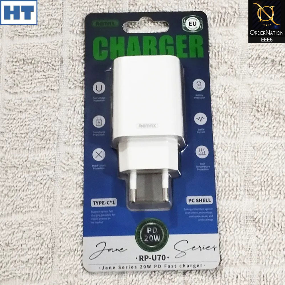REMAX Jane Series 20W USB-C / Type-C PD QC Fast Charger (RP-U70) - Whi ...