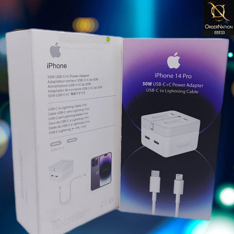 iPhone 14 Pro 50W USB-C+C Power Adapter With USB-C To Lightning Cable - White