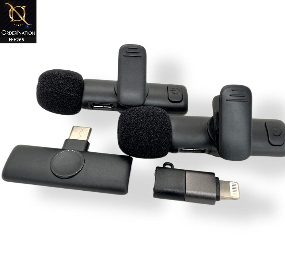 K11 Microphone for Android Type C Automatic Noise Reduction 65ft Clear Radio Clip On Microphone  - Black