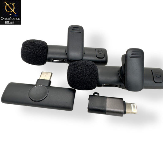 K11 Microphone for Android Type C Automatic Noise Reduction 65ft Clear Radio Clip On Microphone  - Black