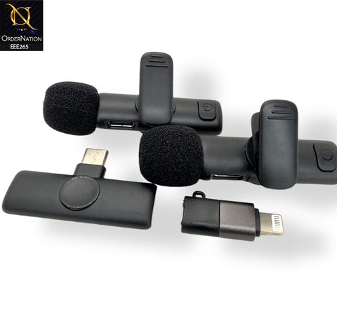 K11 Microphone for Android Type C Automatic Noise Reduction 65ft Clear Radio Clip On Microphone  - Black
