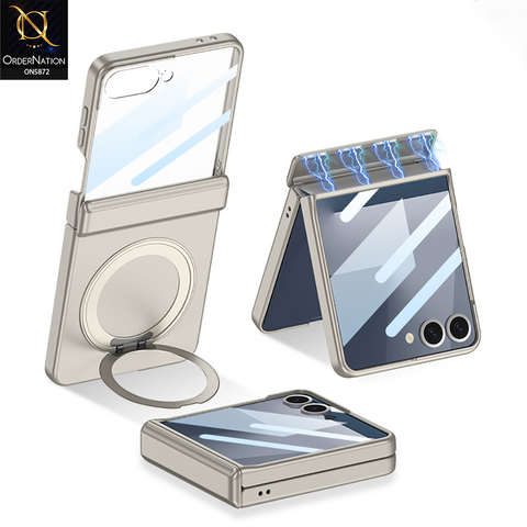 Samsung Galaxy Z Flip 7 Cover - Golden - New Premium Quality Pc With Magnatic Hinge And Glass Protection And Rotating Bracket Designed By GKK