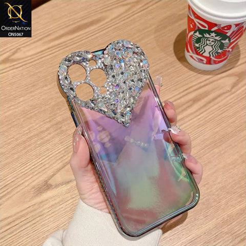 iPhone 12 Pro Max Cover - Purple - Shiny Bling Rhinestones 3D Heart Laser Electroplating Gradient Colour Soft TPU Case