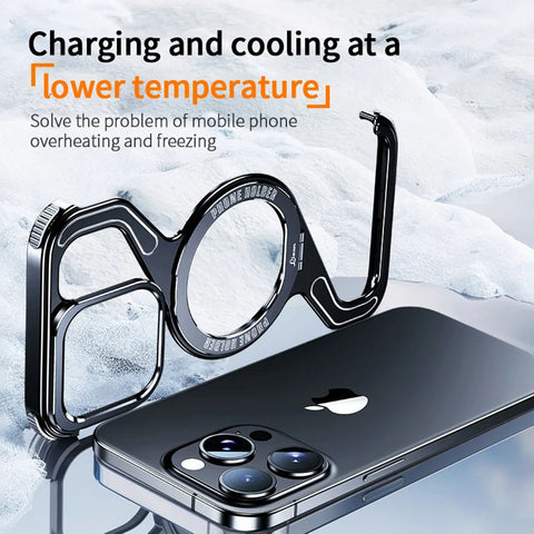 iPhone 15 Pro Max Cover - Silver - Magnetic Metal Snap-on Z Shape Geometry Stand Holder Case