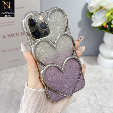 iPhone 13 Pro Max Cover - Purple - New Trendy 3D Heart Gradient Bling Glitter Electroplating Borders Soft Case - (Glitter Does Not Move)
