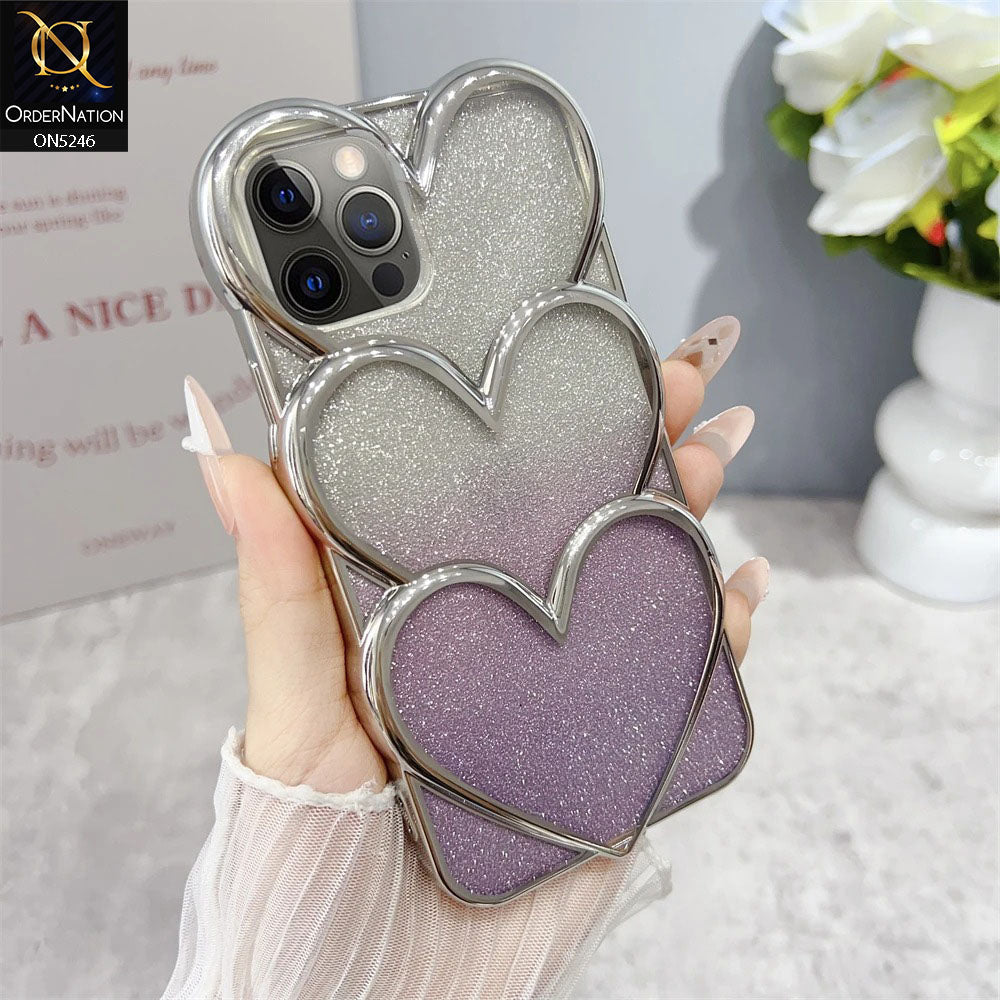 iPhone 12 Pro Max Cover - Purple - New Trendy 3D Heart Gradient Bling Glitter Electroplating Borders Soft Case - (Glitter Does Not Move)