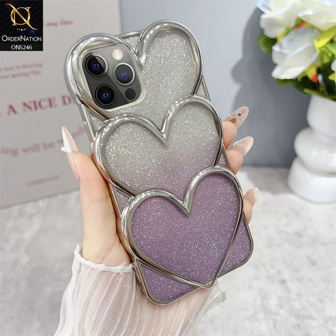 iPhone 12 Pro Max Cover - Purple - New Trendy 3D Heart Gradient Bling Glitter Electroplating Borders Soft Case - (Glitter Does Not Move)