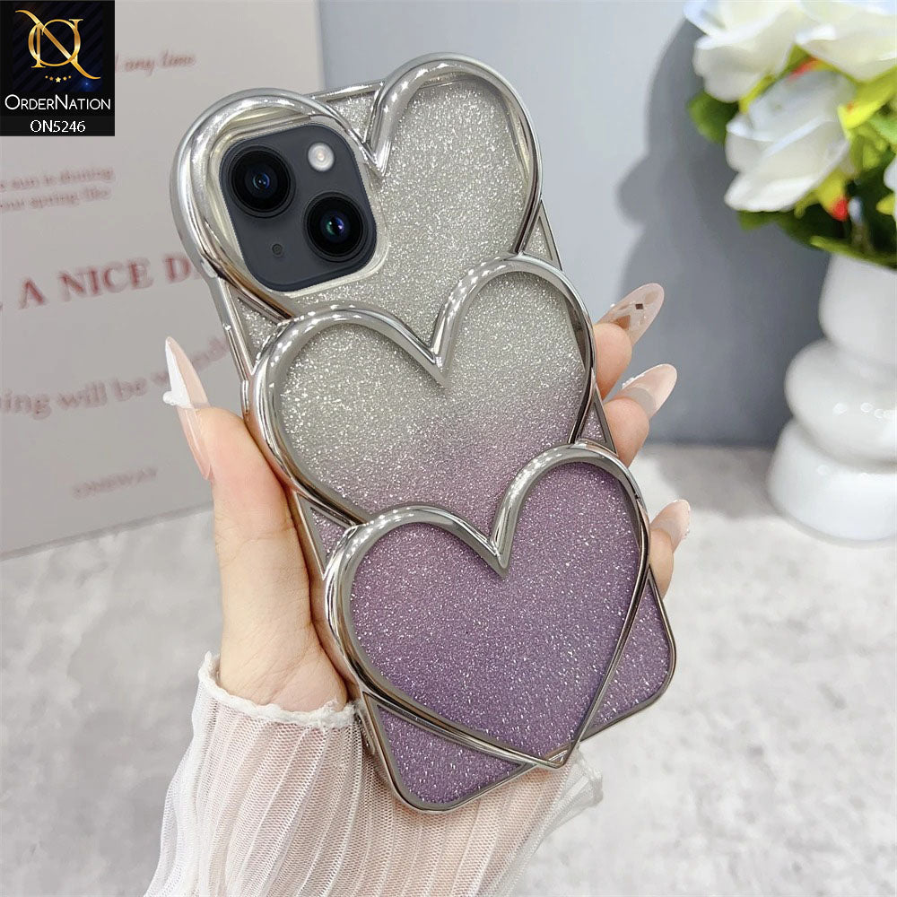 iPhone 14 Cover - Purple - New Trendy 3D Heart Gradient Bling Glitter Electroplating Borders Soft Case - (Glitter Does Not Move)