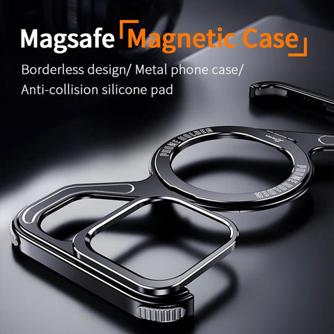 iPhone 15 Pro Max Cover - Silver - Magnetic Metal Snap-on Z Shape Geometry Stand Holder Case