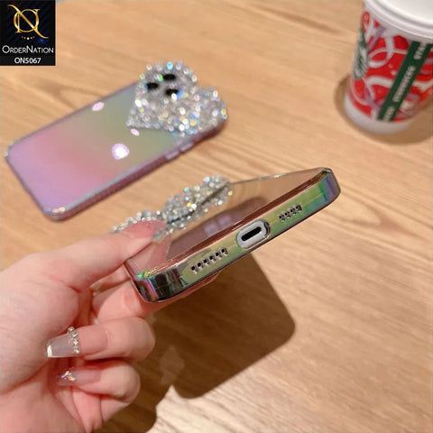 iPhone 11 Cover - Purple - Shiny Bling Rhinestones 3D Heart Laser Electroplating Gradient Colour Soft TPU Case