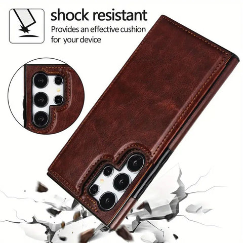 Samsung Galaxy A52s 5G Cover - Brown - Luxury PU Leather Card Holder Wallet Soft Case