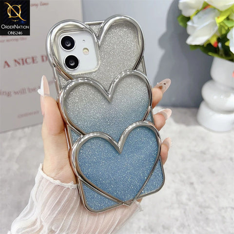 IPhone 11 Cover - Blue - New Trendy 3D Heart Gradient Bling Glitter Electroplating Borders Soft Case - (Glitter Does Not Move)