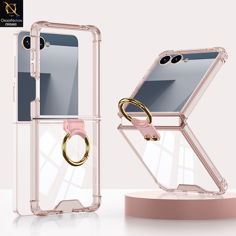 Samsung Galaxy Z Flip 7 Cover - Pink -  New Slim Air Bag Back Screen Glass Protector Case With Ring Holder And Seperated Tempered Film Designed By GKK