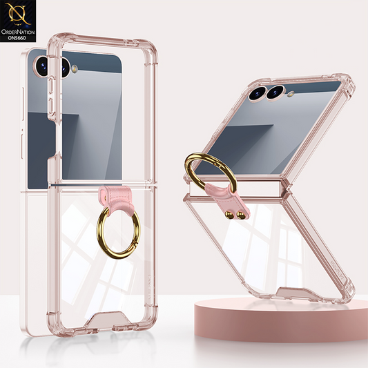 Samsung Galaxy Z Flip 7 Cover - Pink -  New Slim Air Bag Back Screen Glass Protector Case With Ring Holder And Seperated Tempered Film Designed By GKK