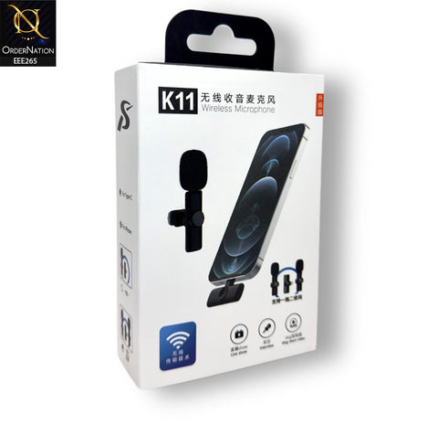 K11 Microphone for Android Type C Automatic Noise Reduction 65ft Clear Radio Clip On Microphone  - Black