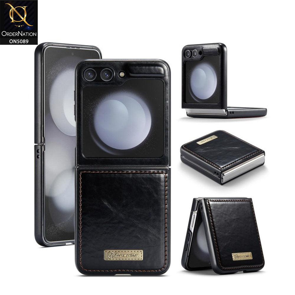 Samsung Galaxy Z Flip 5 5G Cover - Black - CaseMe Classic Leather Flip Book Card Slot Case