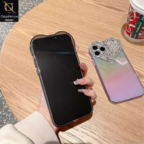 iPhone 11 Pro Max Cover - Purple - Shiny Bling Rhinestones 3D Heart Laser Electroplating Gradient Colour Soft TPU Case