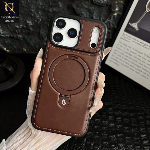 iPhone 17 Pro Max Cover - Dark Brown -  Luxury Leather Case Supports Magsafe Wireless Charging, Kickstand Bracket Holder Soft Border Case