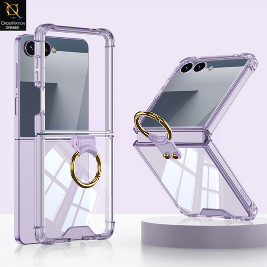 Samsung Galaxy Z Flip 7 Cover - Purple - New Slim Air Bag Back Screen Glass Protector Case With Ring Holder And Seperated Tempered Film Designed By GKK