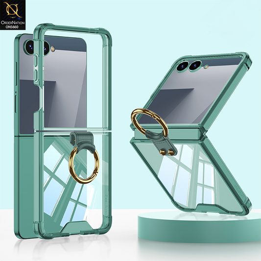 Samsung Galaxy Z Flip 7 Cover - Green - New Slim Air Bag Back Screen Glass Protector Case With Ring Holder And Seperated Tempered Film Designed By GKK