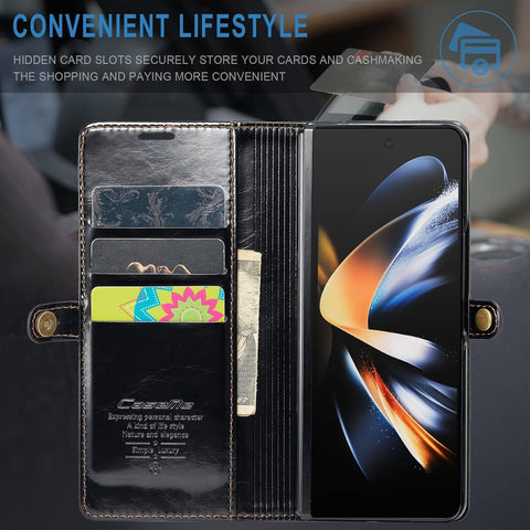Samsung Galaxy Z Fold 4 5G Cover - Black - CaseMe Classic Leather Flip Book Card Slot Case