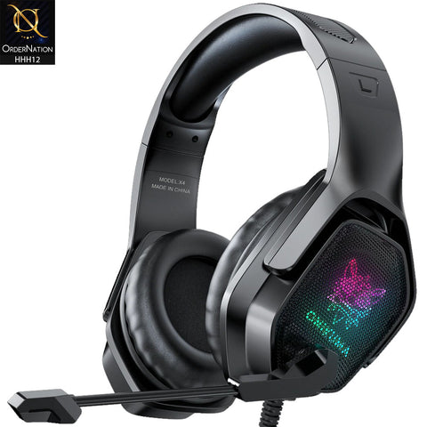 Onikuma X4 Wired Gaming Headphones with Noise Cancelling Mic 7.1 Surround Glaring Lights Audio Equipment Gamer Headset ( Not Wireless/Bluetooth )
