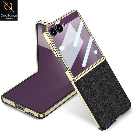Samsung Galaxy Z Flip 7 Cover - Black - New Premium Leather Textured Slim Case With Back Screen Protetction Designed By GKK