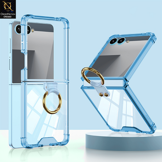 Samsung Galaxy Z Flip 7 Cover - Blue - New Slim Air Bag Back Screen Glass Protector Case With Ring Holder And Seperated Tempered Film Designed By GKK