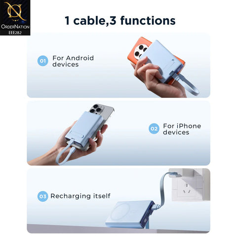 Joyroom JR-PBM01 20W 10000mAh Power Bank with Built-in Cable & Kickstand - Black