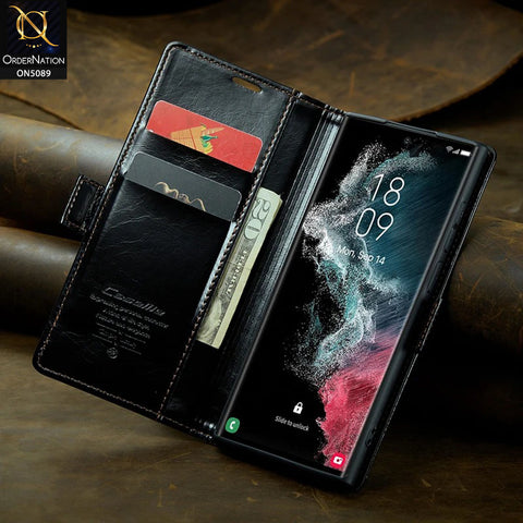 Samsung Galaxy Note 20 Ultra Cover - Black - CaseMe Classic Leather Flip Book Card Slot Case