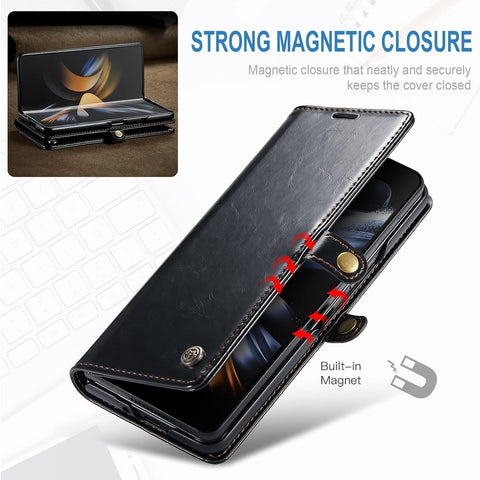 Samsung Galaxy Z Fold 3 5G Cover - Black - CaseMe Classic Leather Flip Book Card Slot Case