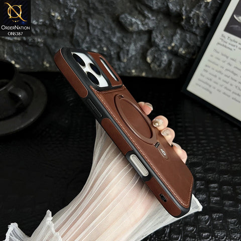 iPhone 17 Pro Max Cover - Blue -  Luxury Leather Case Supports Magsafe Wireless Charging, Kickstand Bracket Holder Soft Border Case