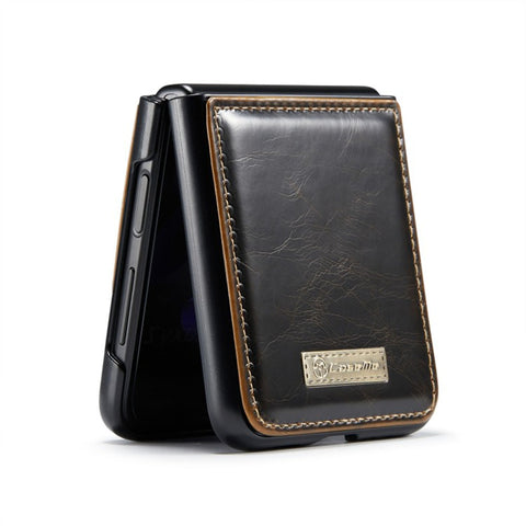 Samsung Galaxy Z Flip 3 5G Cover - Brown - CaseMe Classic Leather Flip Book Card Slot Case