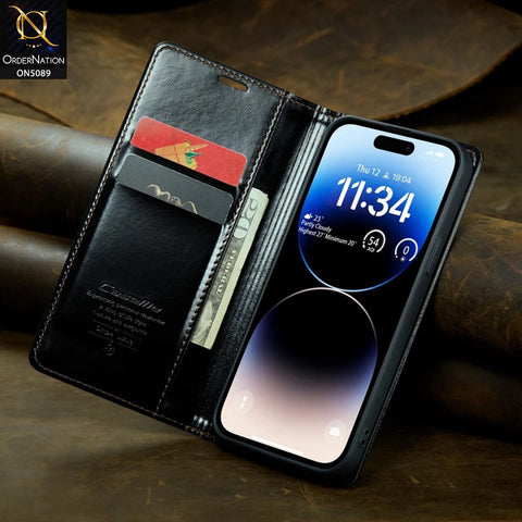 iPhone 11 Pro Max Cover - Black - CaseMe Classic Leather Flip Book Card Slot Case