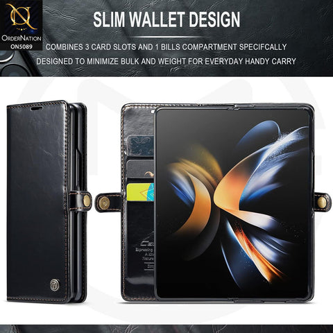 Samsung Galaxy Z Fold 4 5G Cover - Black - CaseMe Classic Leather Flip Book Card Slot Case