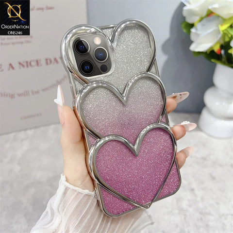 iPhone 12 Pro Cover - Pink - New Trendy 3D Heart Gradient Bling Glitter Electroplating Borders Soft Case - (Glitter Does Not Move)