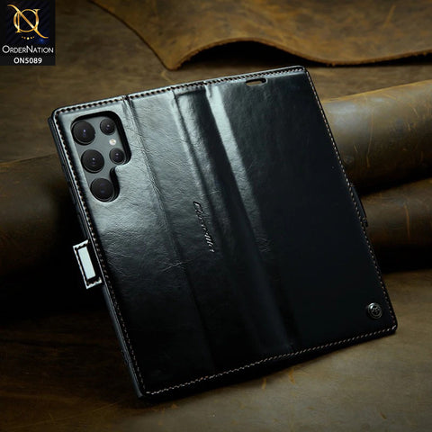Samsung Galaxy S23 Ultra 5G Cover - Black - CaseMe Classic Leather Flip Book Card Slot Case