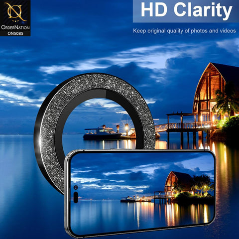 iPhone 15 Pro Max Camera Protector - Gray - Shiny Bling Glitter Camera Metal Ring Protector