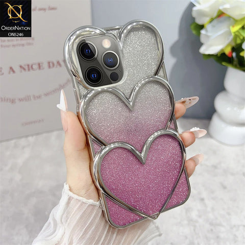 iPhone 14 Pro Max Cover - Pink - New Trendy 3D Heart Gradient Bling Glitter Electroplating Borders Soft Case - (Glitter Does Not Move)