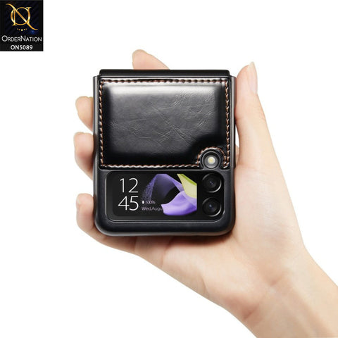 Samsung Galaxy Z Flip 4 5G Cover - Black - CaseMe Classic Leather Flip Book Card Slot Case